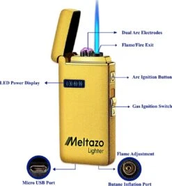 MELTAZO Elektrische Aansteker, Aansteker Gas, Electric Lighter, Gasaansteker Navulbaar, Elektronische Aansteker, Aansteker Plasma, Aansteker Vuurwerk, USB Aansteker Plasma, 2-in-1 Aansteker Voor Sigaretten Camping Kaarsen - 2023 Editie -Keukengrill Winkel 1111x1200