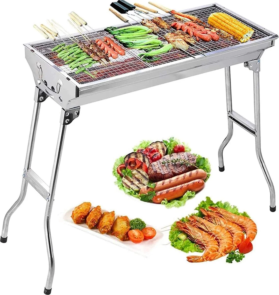 Uten - Houtskoolbarbecue - Opvouwbare Barbecue - Houtskoolbarbecues - Draagbare Camping Barbecue - 430 Roestvrij Staal Grill BBQ - 5-10 Persoon Tuin Buitenfeest - Zilver 1 Uten - Houtskoolbarbecue - Opvouwbare Barbecue - Houtskoolbarbecues - Draagbare Camping Barbecue - 430 Roestvrij Staal Grill BBQ - 5-10 Persoon Tuin Buitenfeest - Zilver