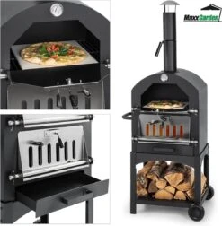 MaxxGarden Pizza Oven Buiten - Houtskool – Incl. Pizzasteen - 45x65x158cm -Keukengrill Winkel 1175x1200
