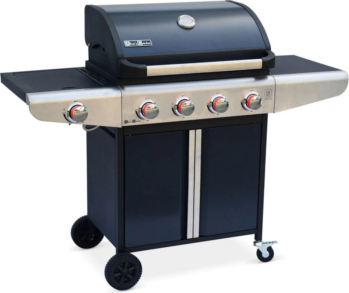 Alice's Garden Gas BBQ Bazin 4 - 5 Branders - Antraciet - Grilloppervlak 64,6x39,3cm
