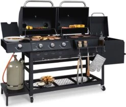 Klarstein Kingsville Double Barbecue - Houtskool- En Gasbarbecue - Smoker BBQ - Inclusief Deksels En Thermometer - Met 2 Roosters - Zwart -Keukengrill Winkel 1200x1020 1