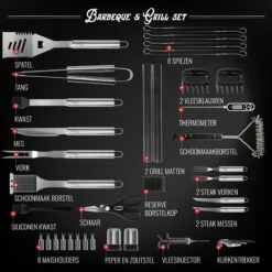 Mountain Jack® 40-Delige Luxe BBQ Grill Accessoires Set In Roestvrij Staal – Barbecue Gereedschap – Tangenset, Vlees Thermometer, Vleestang, Borstel, Spiezen, Vleesmes, Vleesvork -Keukengrill Winkel 1200x1199 5