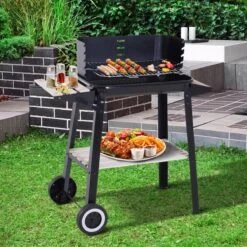 Verrijdbare Barbecue – Houtskool/Briketten - Verstelbare Grillplaat – Houten Tafel – Winscherm – Gewicht 5.9kg -Keukengrill Winkel 1200x1200 511