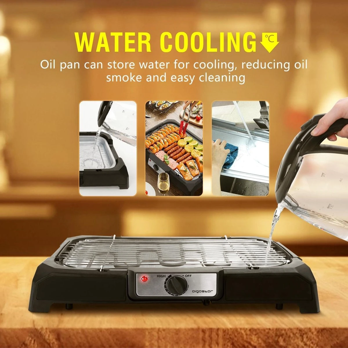 Aigostar Lava 30LDQ - Elektrische Grill - BBQ - Tafel Barbecue - Grilloppervlakte 41 X 24 Cm - 2000 Watt 6 Aigostar Lava 30LDQ - Elektrische Grill - BBQ - Tafel Barbecue - Grilloppervlakte 41 X 24 Cm - 2000 Watt - Afbeelding 6