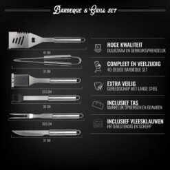 Mountain Jack® 40-Delige Luxe BBQ Grill Accessoires Set In Roestvrij Staal – Barbecue Gereedschap – Tangenset, Vlees Thermometer, Vleestang, Borstel, Spiezen, Vleesmes, Vleesvork -Keukengrill Winkel 1200x1200 804