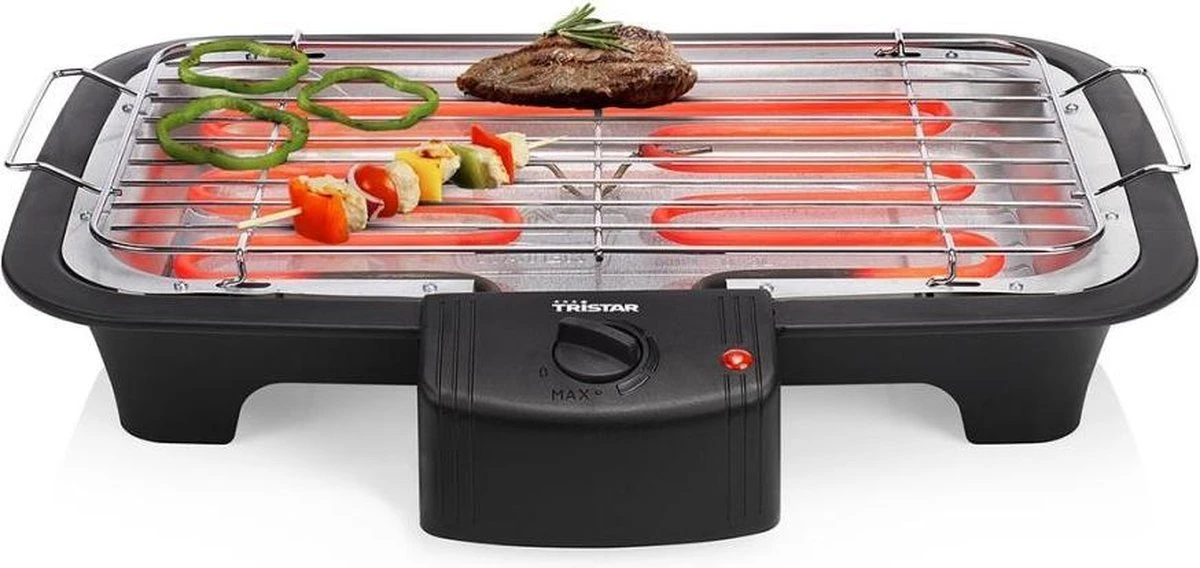 Tristar BQ-2813 Electrische Tafelbarbecue - Grilloppervlak (LxB) 38x22 Cm - 2000W - Zwart