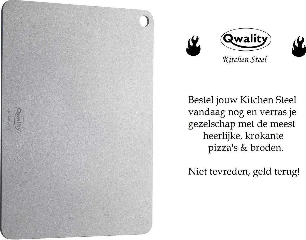 Pizzasteen Van Staal – Pizza Steen - Pizza En Brood Bakken - 40 X 30 X 0,6 Cm - Cadeau Voor Man - Kitchen Steel By Qwality 5 Pizzasteen Van Staal – Pizza Steen - Pizza En Brood Bakken - 40 X 30 X 0,6 Cm - Cadeau Voor Man - Kitchen Steel By Qwality - Afbeelding 5