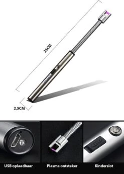 Oplaadbare Lange Elektrische Aansteker Buigbaar - Buigbare Aansteker - Duurzame Plasma Aansteker - Inclusief Cadeauverpakking - BBQ – Kaarsen – Zilver -Keukengrill Winkel 856x1200